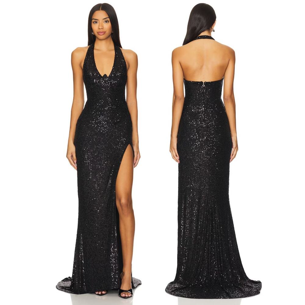 Nookie Sensation Sequin Gown Halter Party Formal Evening Prom Wedding Guest M